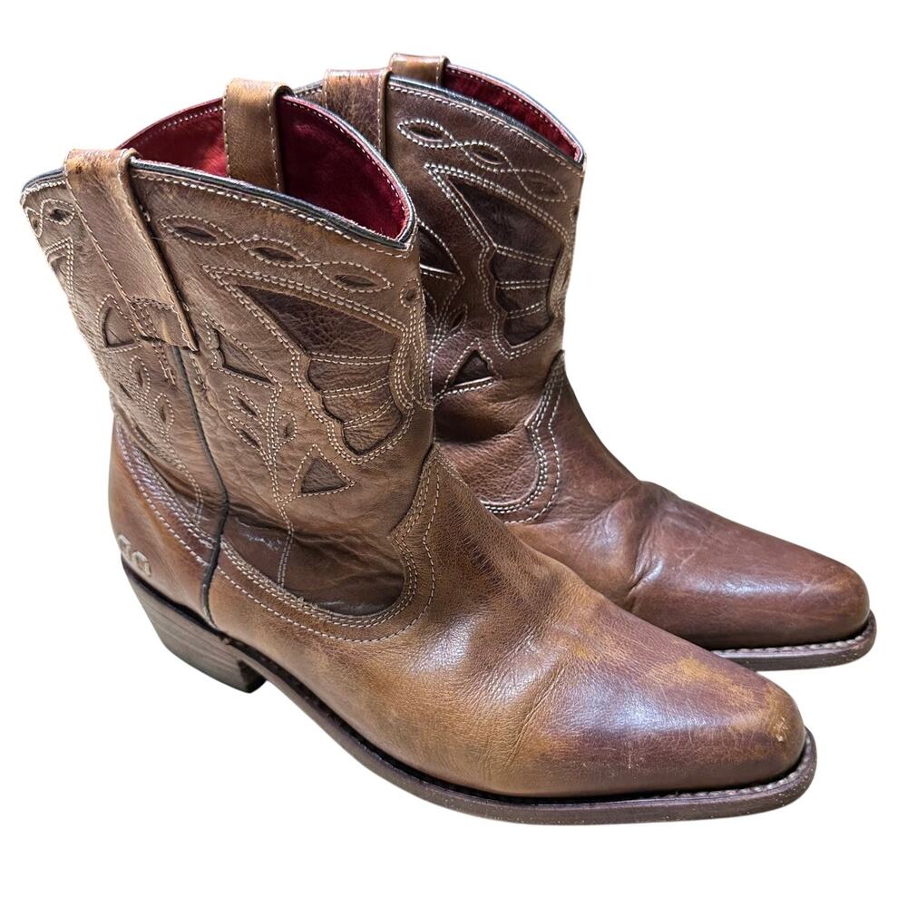 Bed Stu Filly II Butterfly Western Leather Boot Tan Rustic Women's Size 8.5 EUC